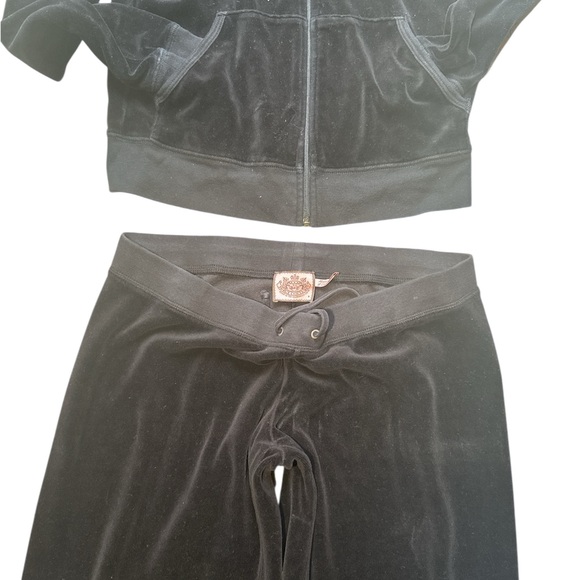 Y2K Vintage Juicy Couture Black Velour Track Suit jacket large pants m medium - Picture 2 of 5
